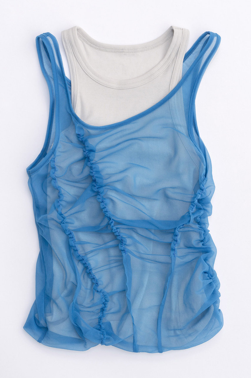 メゾンスペシャル/MAISON SPECIALのSheer Drape layered Tank Top/シアードレープレイヤータンク(T.BLU(ターコイズブルー)/21241415214)