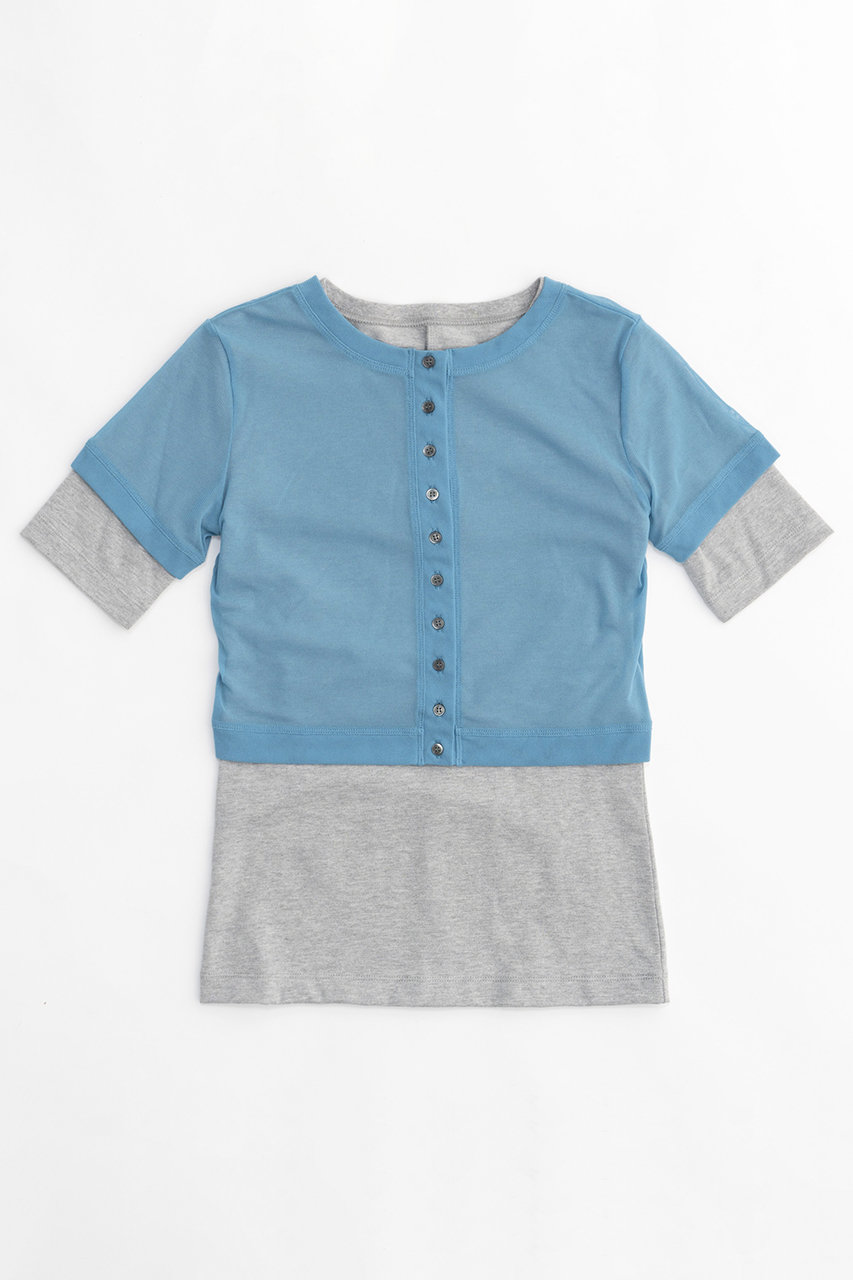 メゾンスペシャル/MAISON SPECIALのTulle Cardigan Layered T-shirt/チュールカーディガンレイヤードTシャツ(BLU(ブルー)/21241415330)