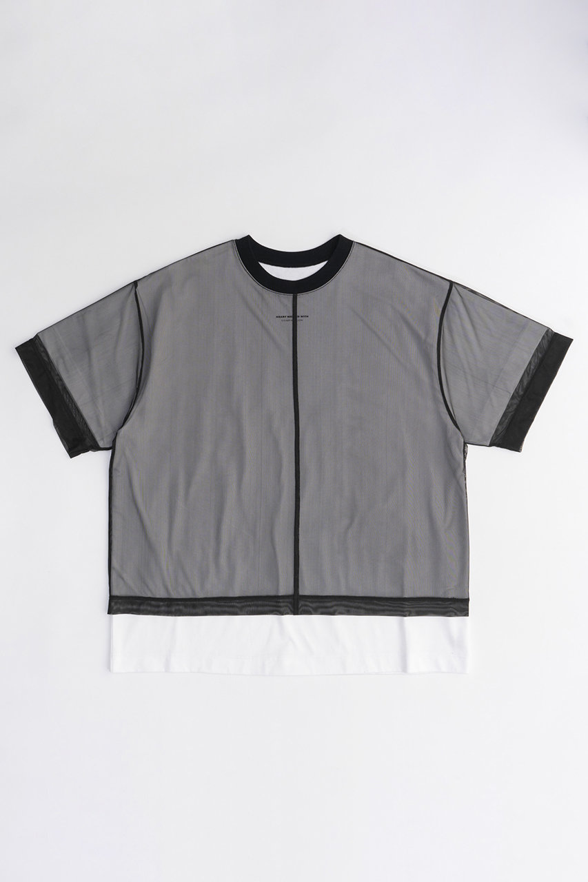 メゾンスペシャル/MAISON SPECIALのLayered Tulle T-shirt/レイヤードチュールTシャツ(BLK(ブラック)/21241415805)