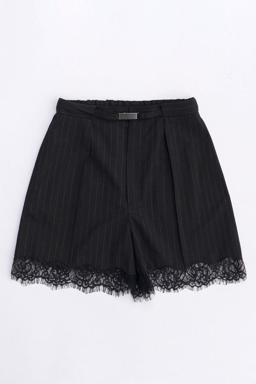 MAISON SPECIAL Pinstripe Lace Shorts/ピンストライプレースショートパンツ (BLK(ブラック), 38) メゾンスペシャル ELLE SHOP