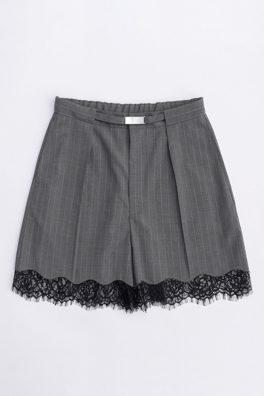MAISON SPECIAL Pinstripe Lace Shorts/ピンストライプレースショートパンツ (GRY(グレー), 36) メゾンスペシャル ELLE SHOP