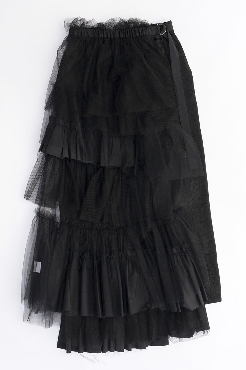 メゾンスペシャル/MAISON SPECIALのRaffle Tulle Layered Wrap Skirt/ラッフルチュールレイヤードラップスカート(BLK(ブラック)/21241515203)