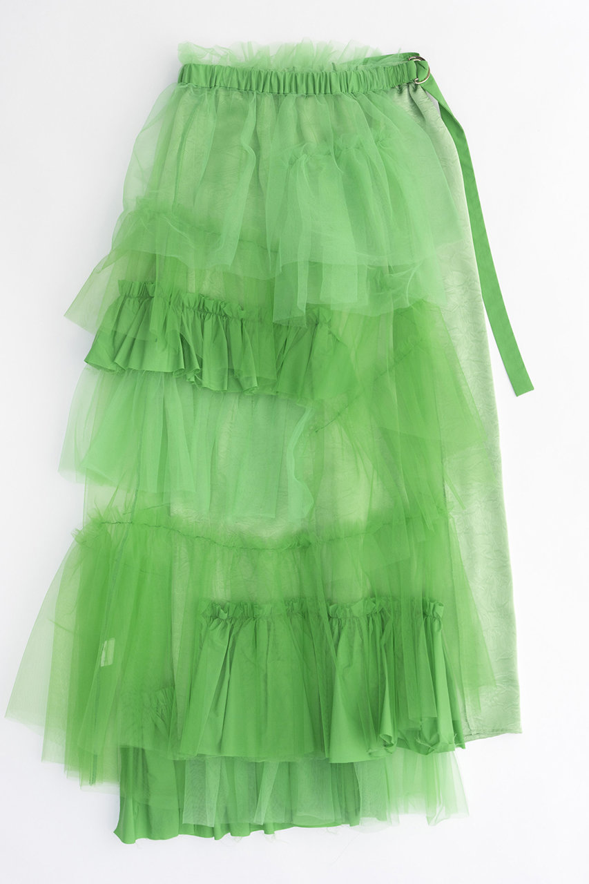 メゾンスペシャル/MAISON SPECIALのRaffle Tulle Layered Wrap Skirt/ラッフルチュールレイヤードラップスカート(GRN(グリーン)/21241515203)
