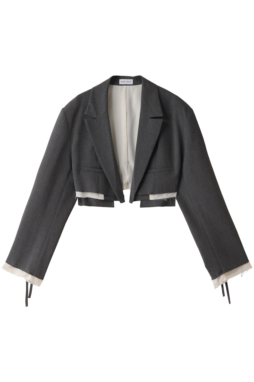 MAISON SPECIAL Multi Fabric Short Jacket/マルチファブリックショートジャケット (GRY(グレー), FREE) メゾンスペシャル ELLE SHOP MAISON SPECIAL Multi Fabric Short Jacket/マルチファブリックショートジャケット (GRY(グレー), FREE) メゾンスペシャル ELLE SHOP