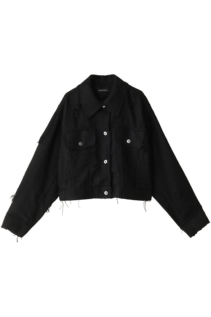 MAISON SPECIAL Tweed Distressed Jacket/ツイードダメージジャケット (BLK(ブラック), FREE) メゾンスペシャル ELLE SHOP