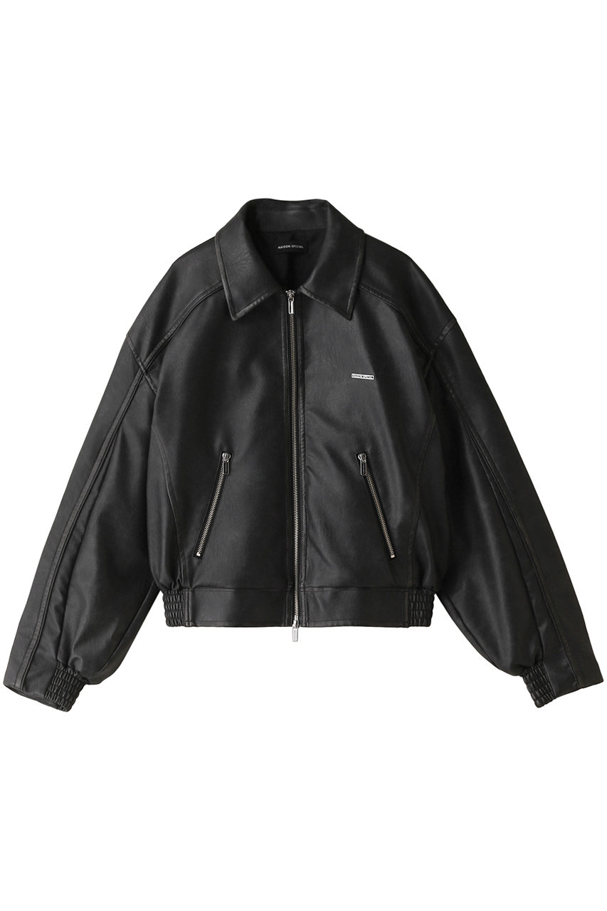 MAISON SPECIAL Washed Vegan Leather Blouson/ウォッシュドヴィーガンレザーブルゾン (D.BLK(ブラック), FREE) メゾンスペシャル ELLE SHOP