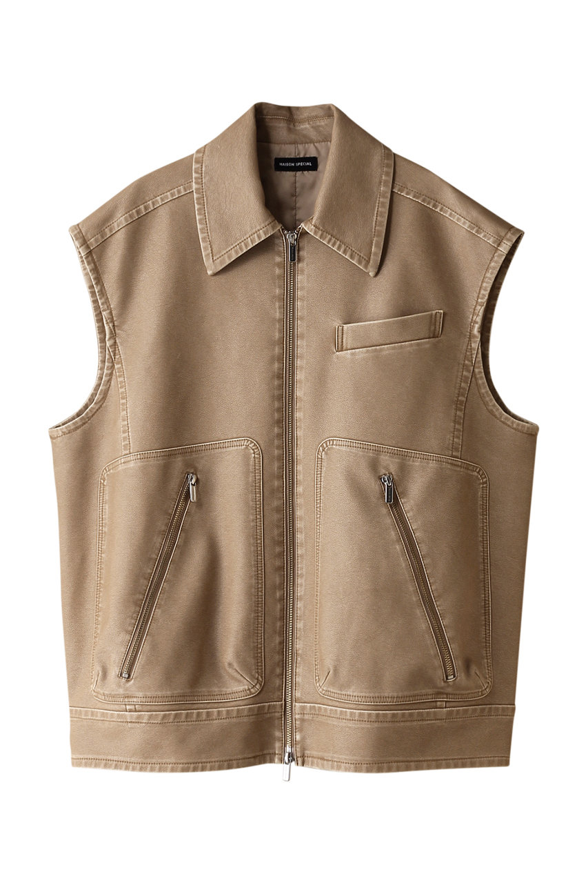 メゾンスペシャル/MAISON SPECIALのWashed Vegan Leather Vest/ウォッシュドヴィーガンレザーベスト(BRN(ブラウン)/21241215801)