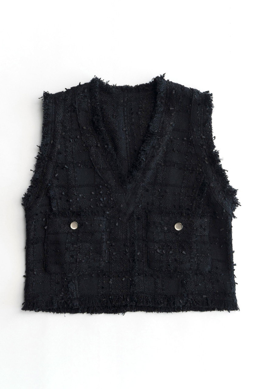 MAISON SPECIAL Tweed Short Length Vest/ツイードショートベスト (BLK(ブラック), FREE) メゾンスペシャル ELLE SHOP