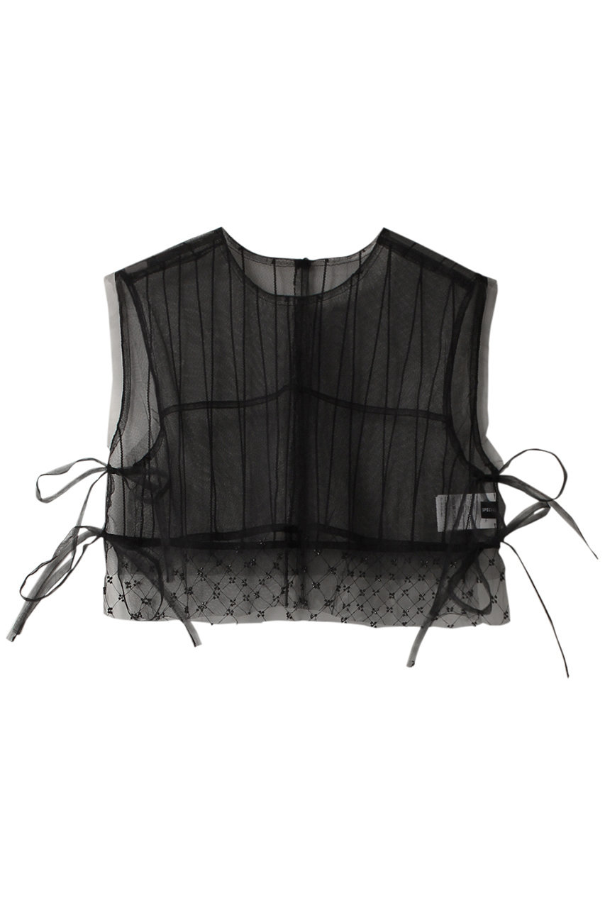 メゾンスペシャル/MAISON SPECIALのTulle Layered Mini Vest/チュールレイヤードミニベスト(BLK(ブラック)/21241315310)