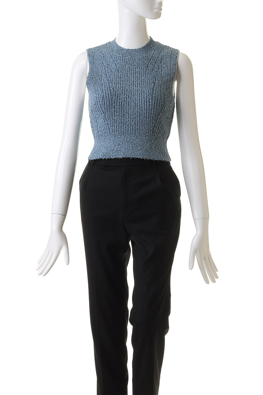 Curl Yarn Short Length Sleeveless Knit Tops/カールヤーンショートノースリーブニット