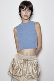 Curl Yarn Short Length Sleeveless Knit Tops/カールヤーンショートノースリーブニット