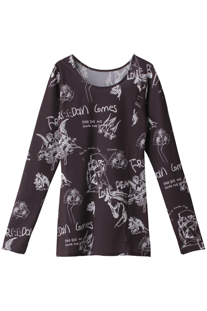 メゾンスペシャル/MAISON SPECIALのHand Illustration Printed Tops/ハンドイラストプリントトップス(BLK(ブラック)/21241415802)