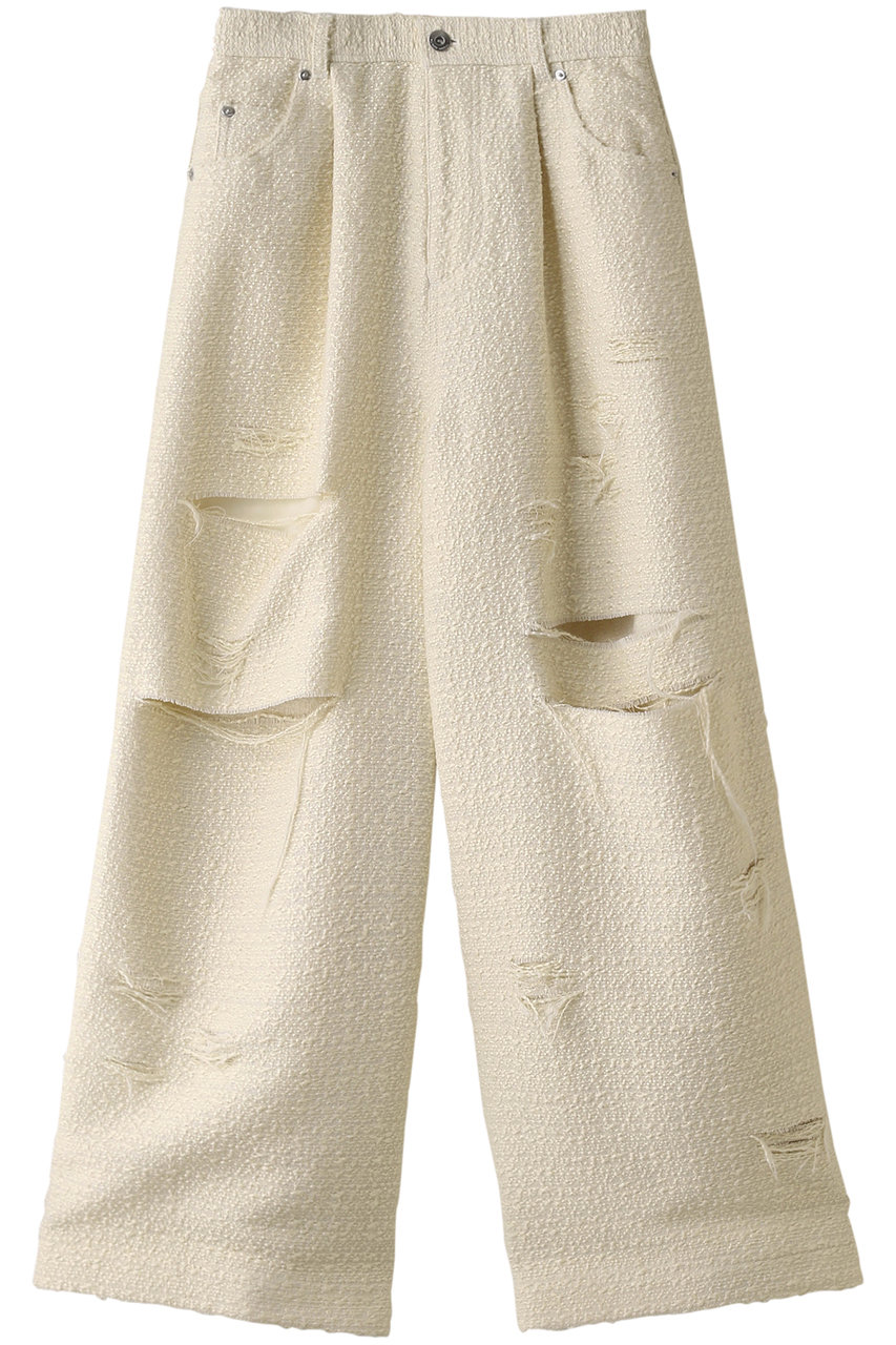 MAISON SPECIAL Tweed Distressed Wide Pants/ツイードダメージワイドパンツ (WHT(ホワイト), 38) メゾンスペシャル ELLE SHOP