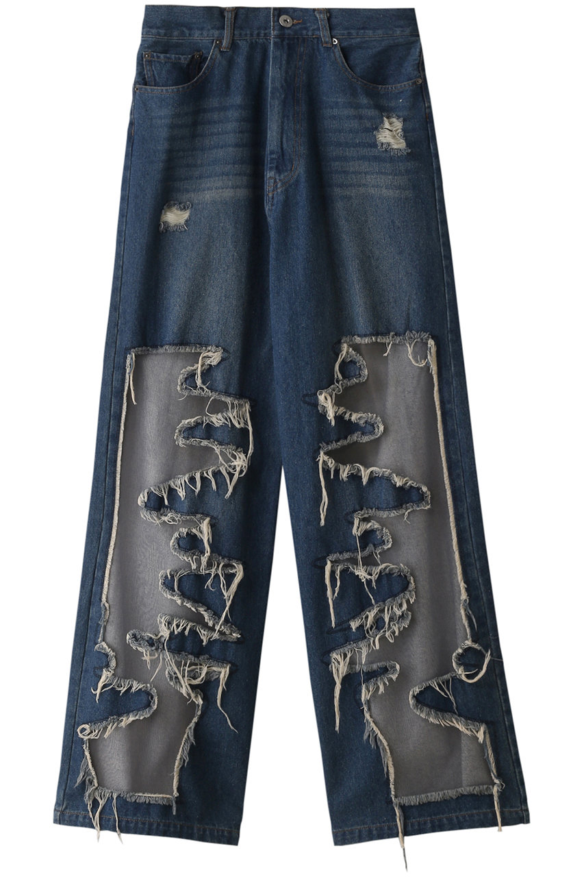 メゾンスペシャル/MAISON SPECIALのTulle Distressed Denim Pants/チュールダメージデニム(BLU(ブルー)/21241465801)