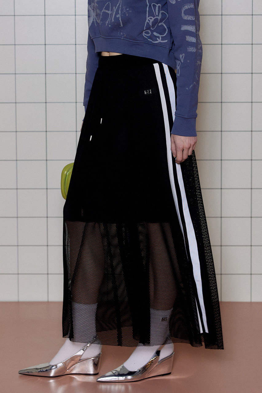 MAISON SPECIAL(メゾンスペシャル)｜Side Line Mesh Skirt/サイドラインメッシュスカート/BLK(ブラック)  の通販｜ELLESHOP・(エル・ショップ)