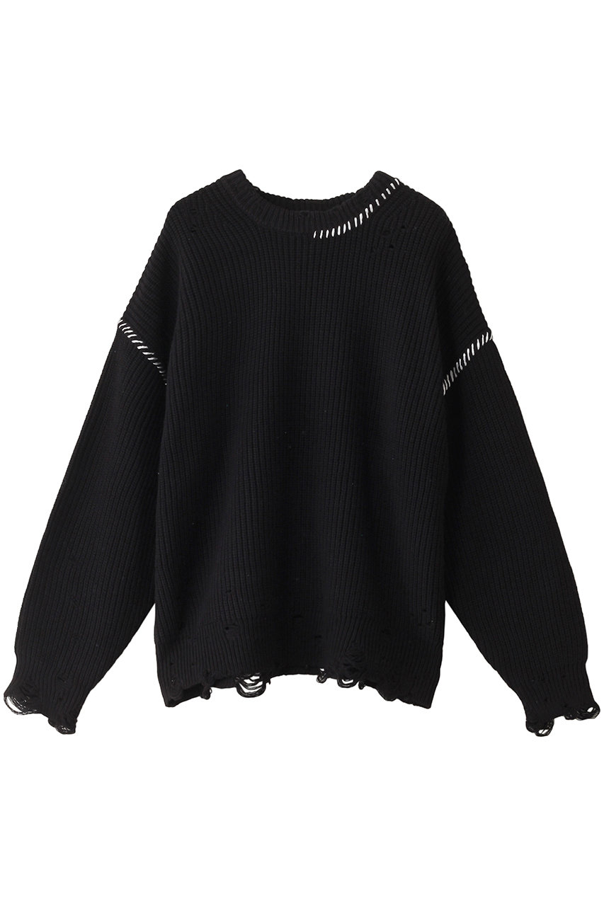 メゾンスペシャル/MAISON SPECIALの【UNISEX】クルーネックダメージニット(BLK(ブラック)/11242361308)