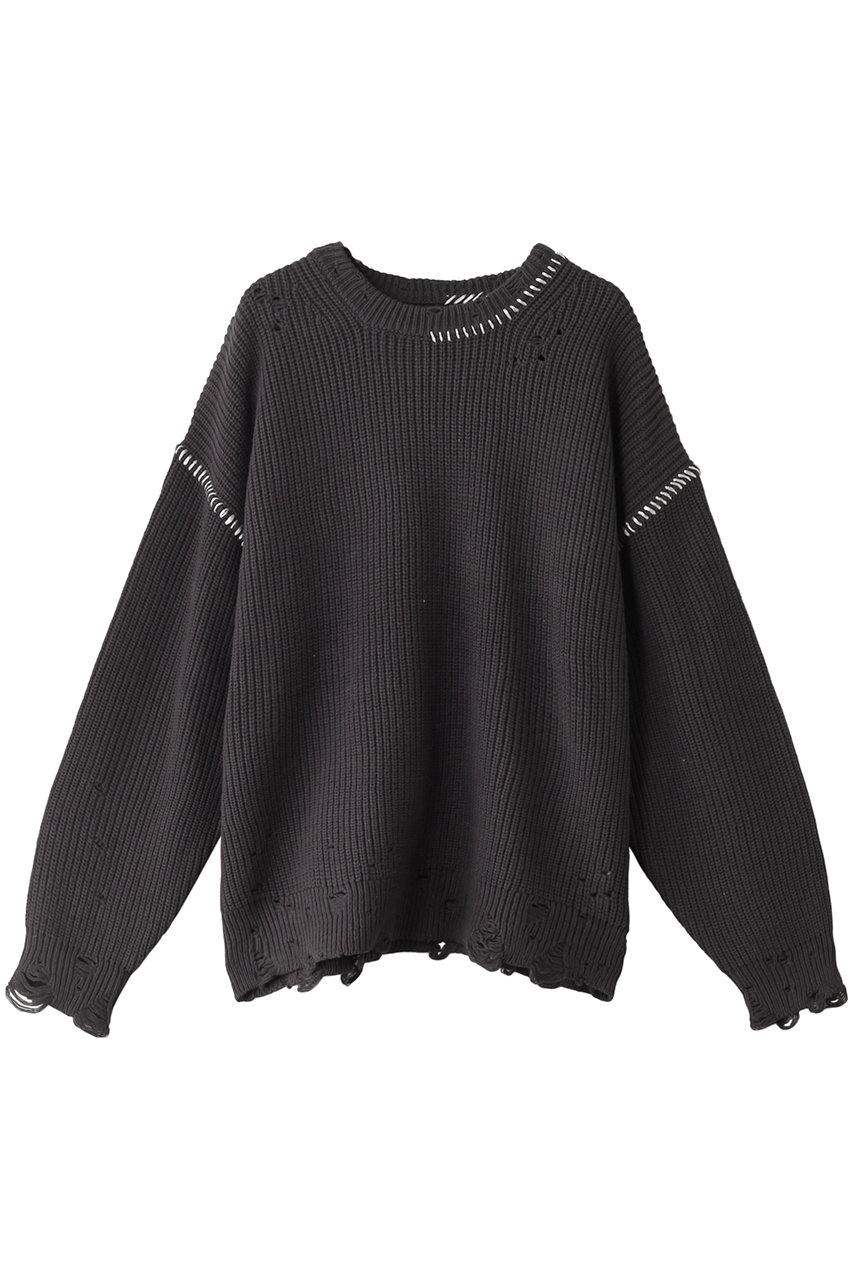 メゾンスペシャル/MAISON SPECIALの【UNISEX】クルーネックダメージニット(C.GRY(チャコールグレー)/11242361308)