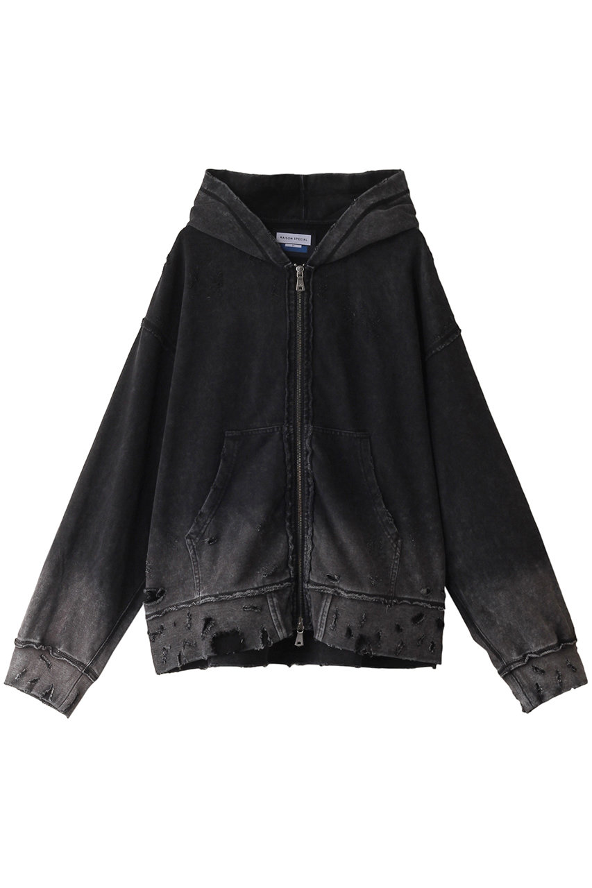 MAISON SPECIAL 【UNISEX】デストロイ加工スウェットアクティブジャケット (BLK(ブラック), 2) メゾンスペシャル ELLE SHOP MAISON SPECIAL 【UNISEX】デストロイ加工スウェットアクティブジャケット (BLK(ブラック), 2) メゾンスペシャル ELLE SHOP