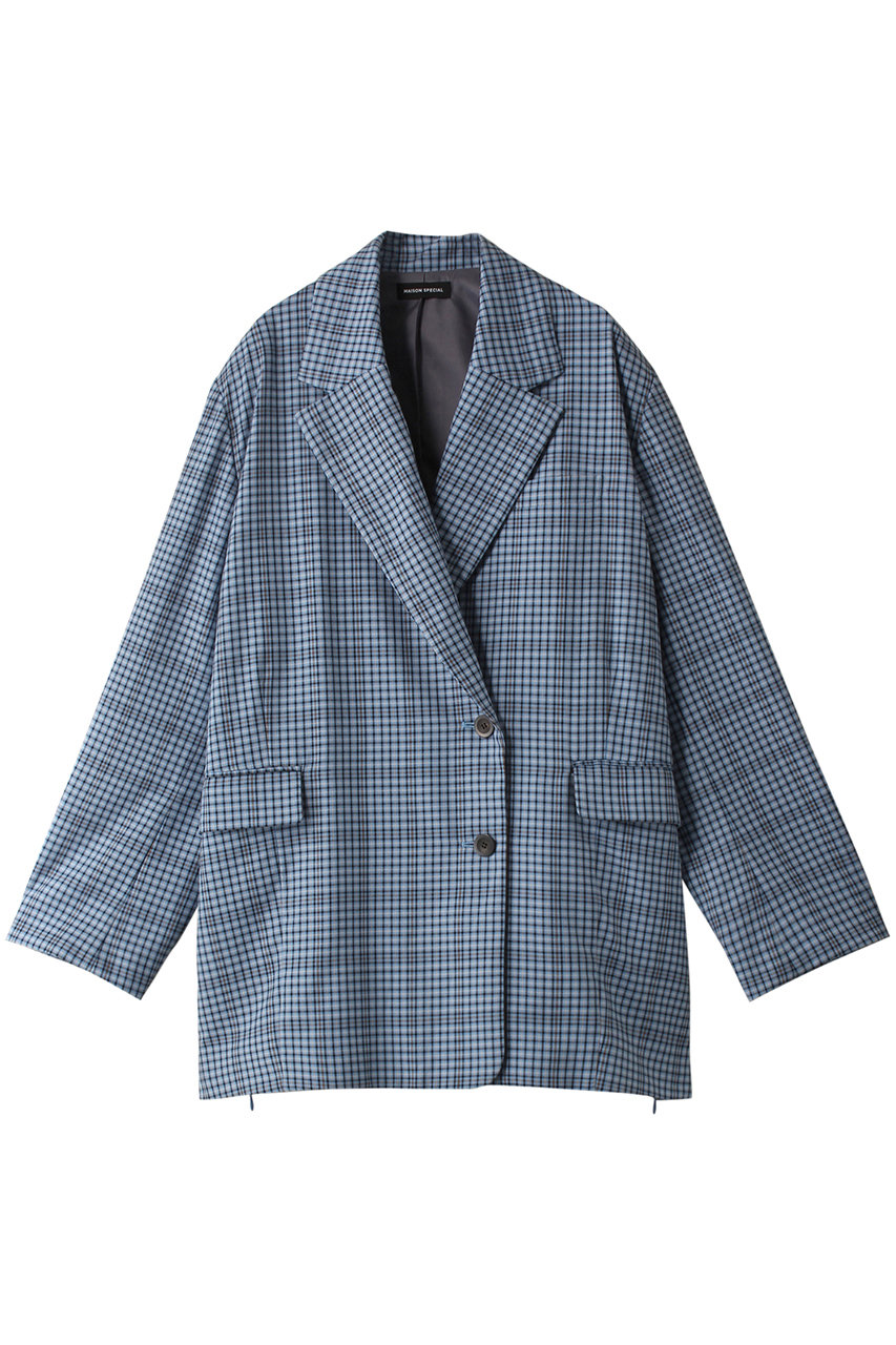 MAISON SPECIAL(メゾンスペシャル)｜Checkered Oversized Jacket Coat/チェックオーバージャケットコート/BLU(ブルー)  の通販｜ELLESHOP・(エル・ショップ)