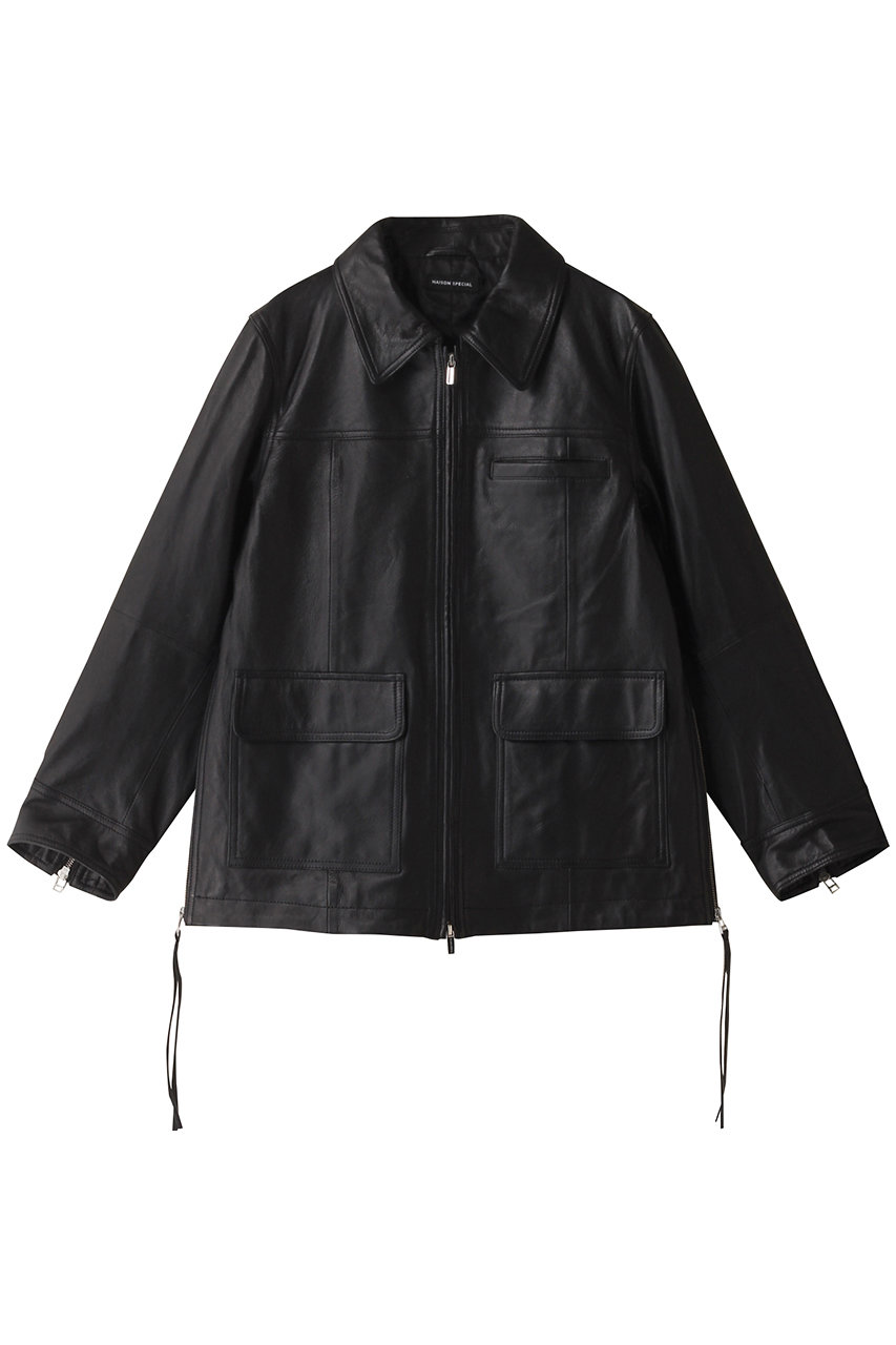 メゾンスペシャル/MAISON SPECIALのLeather Single Soutien Colored Jacket/レザーシングルステンカラージャケット(BLK(ブラック)/21242215203)