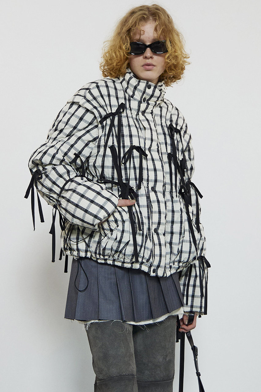 【予約販売】2way Checkered Ribbon Puffer Jacket/2WAYチェックリボンパッファージャケット