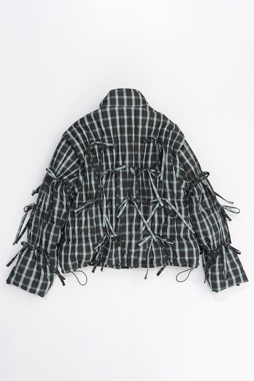 【予約販売】2way Checkered Ribbon Puffer Jacket/2WAYチェックリボンパッファージャケット