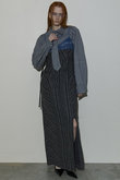 Denim Tweed Combination Maxidresses/デニムツイードコンビワンピース