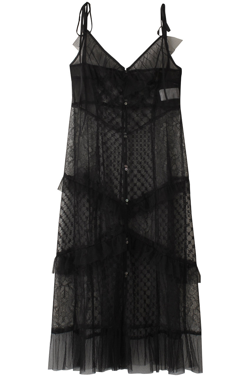 メゾンスペシャル/MAISON SPECIALのDocking Lace Tulle Frill Maxidresses/ドッキングレースチュールフリルワンピース(BLK(ブラック)/21242265304)