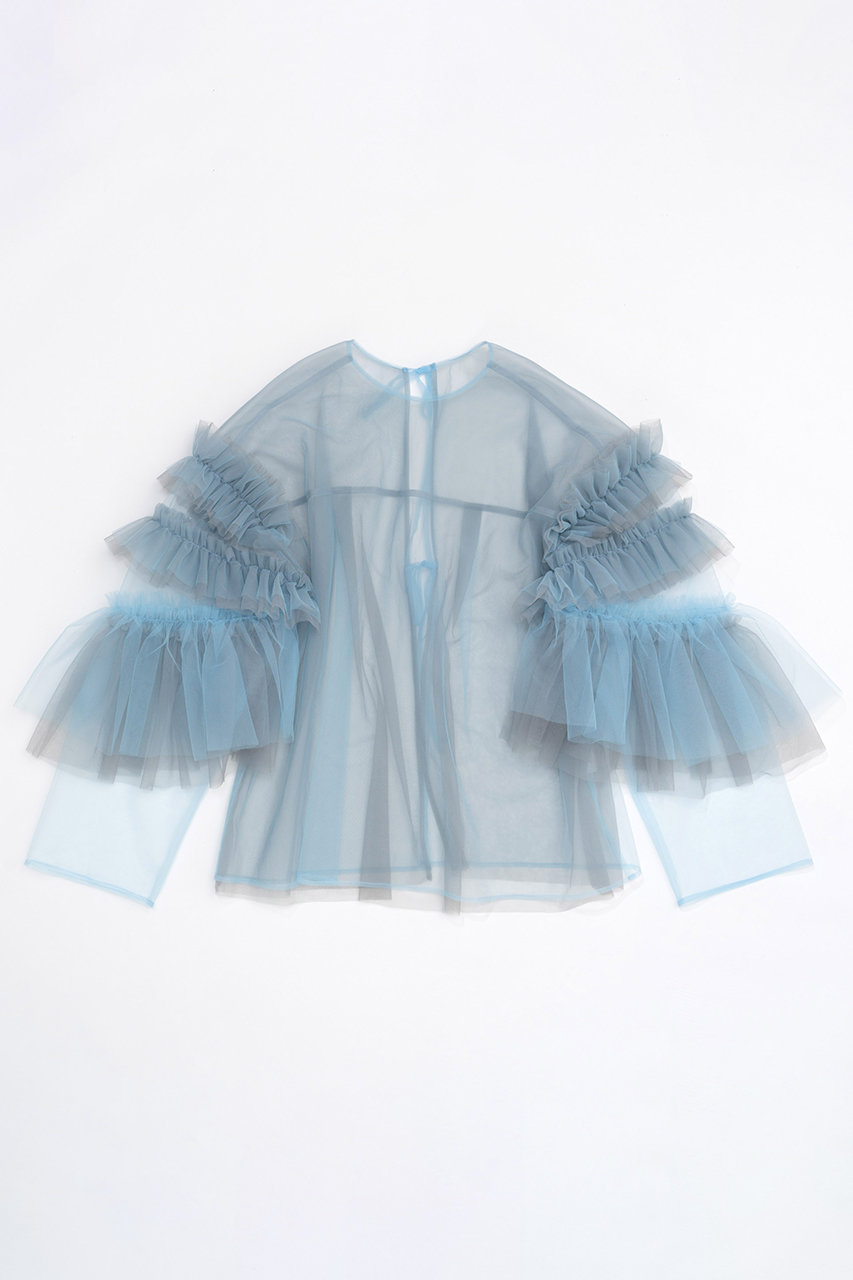 メゾンスペシャル/MAISON SPECIALのTulle Ruffle Sleeves Tops/チュールラッフルスリーブトップス(BLU(ブルー)/21242315202)