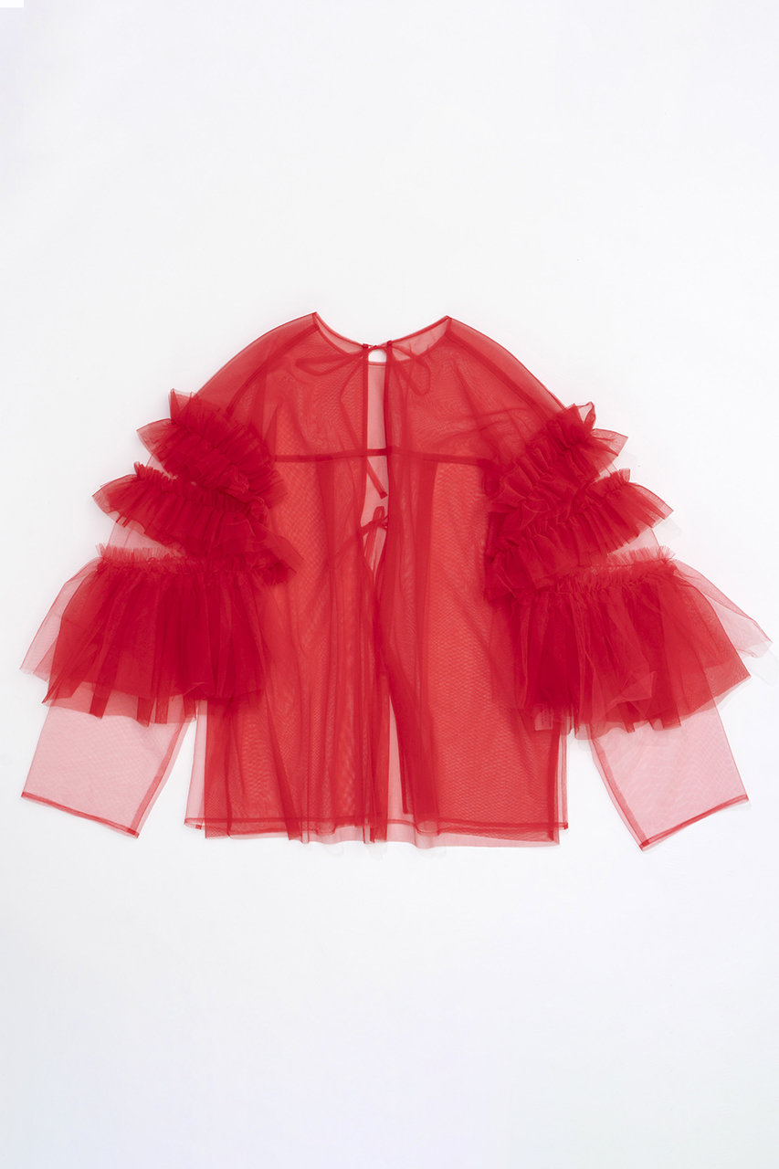 メゾンスペシャル/MAISON SPECIALのTulle Ruffle Sleeves Tops/チュールラッフルスリーブトップス(RED(レッド)/21242315202)