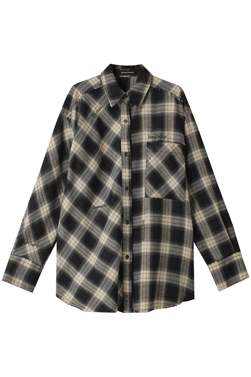 メゾンスペシャル/MAISON SPECIALのRandom Checkered Oversized Shirt/ランダムチェックオーバーシャツ(BLK(ブラック)/21242315701)