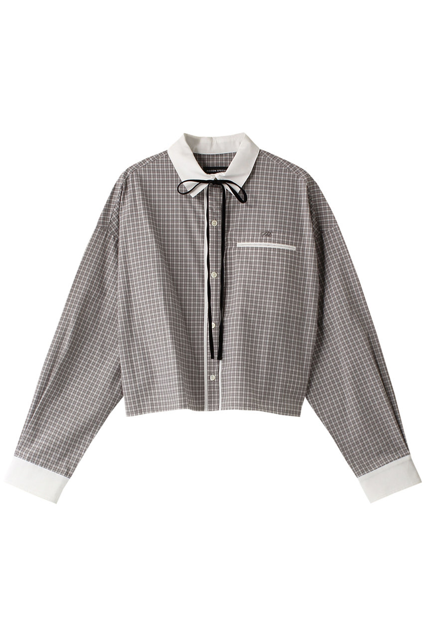 メゾンスペシャル/MAISON SPECIALのRibbon Short Length Cleric Shirt/クレリックリボンショートシャツ(GRY(グレー)/21242315801)