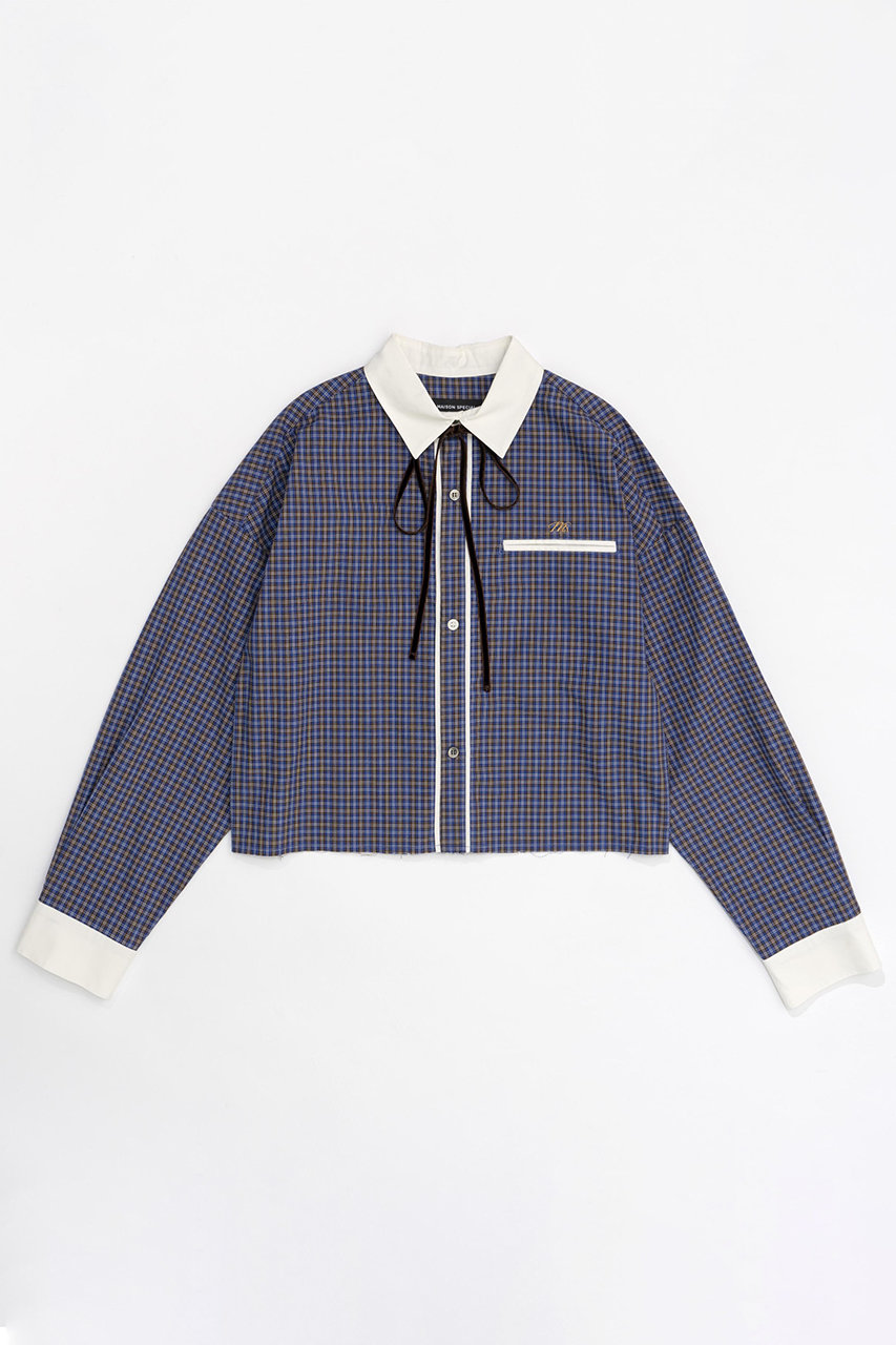メゾンスペシャル/MAISON SPECIALのRibbon Short Length Cleric Shirt/クレリックリボンショートシャツ(BLU(ブルー)/21242315801)
