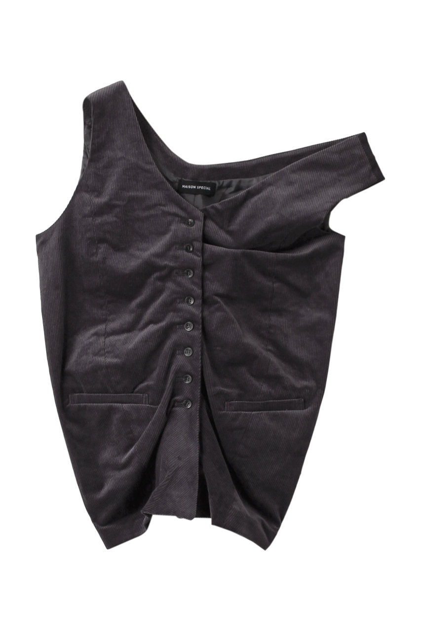 メゾンスペシャル/MAISON SPECIALのCorduroy Asymmetry Vest/コーデュロイアシンメトリーベスト(GRY(グレー)/21242315804)