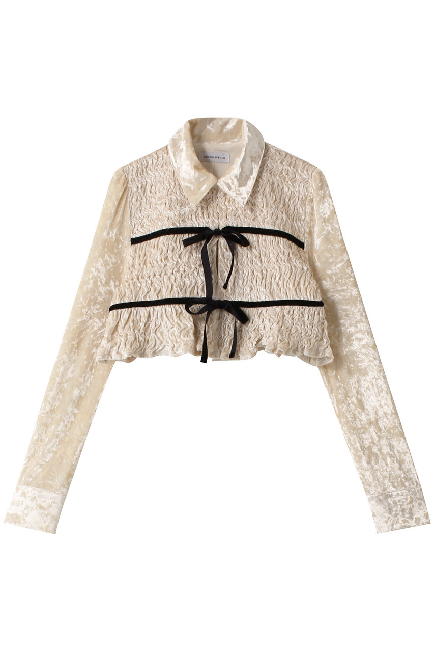 MAISON SPECIAL Shirring Velor Ribbon Blouse/シャーリングベロアリボンブラウス (IVR(アイボリー), FREE) メゾンスペシャル ELLE SHOP MAISON SPECIAL Shirring Velor Ribbon Blouse/シャーリングベロアリボンブラウス (IVR(アイボリー), FREE) メゾンスペシャル ELLE SHOP