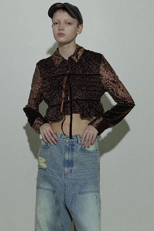 メゾンスペシャル/MAISON SPECIALのShirring Velor Ribbon Blouse/シャーリングベロアリボンブラウス(110400/110403)