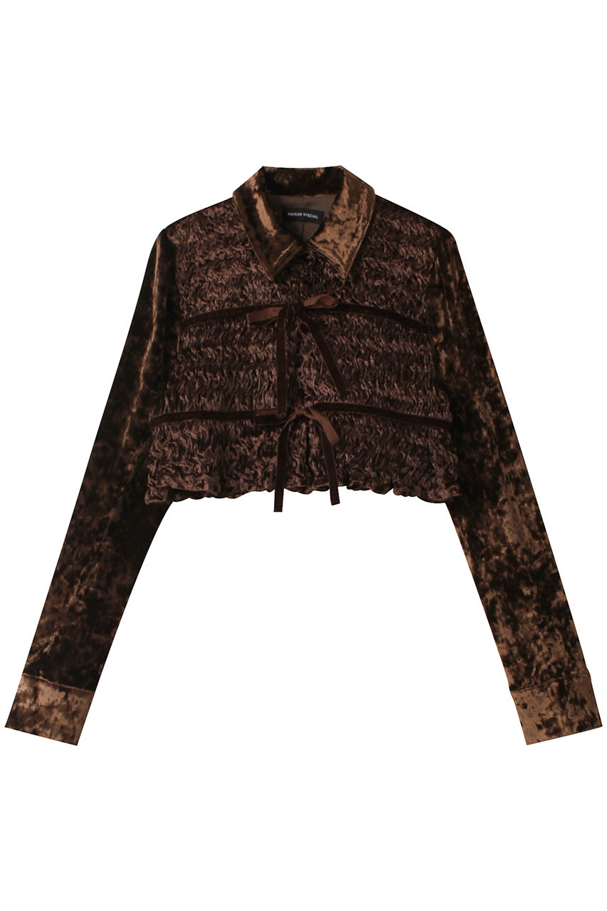 MAISON SPECIAL Shirring Velor Ribbon Blouse/シャーリングベロアリボンブラウス (BRN(ブラウン), FREE) メゾンスペシャル ELLE SHOP MAISON SPECIAL Shirring Velor Ribbon Blouse/シャーリングベロアリボンブラウス (BRN(ブラウン), FREE) メゾンスペシャル ELLE SHOP