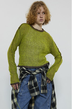 【MAISON SPECIAL】ボリュームタフタスリーブニットトップス MAISON SPECIAL ニット セーター Lace Up Knit Tops/レース
