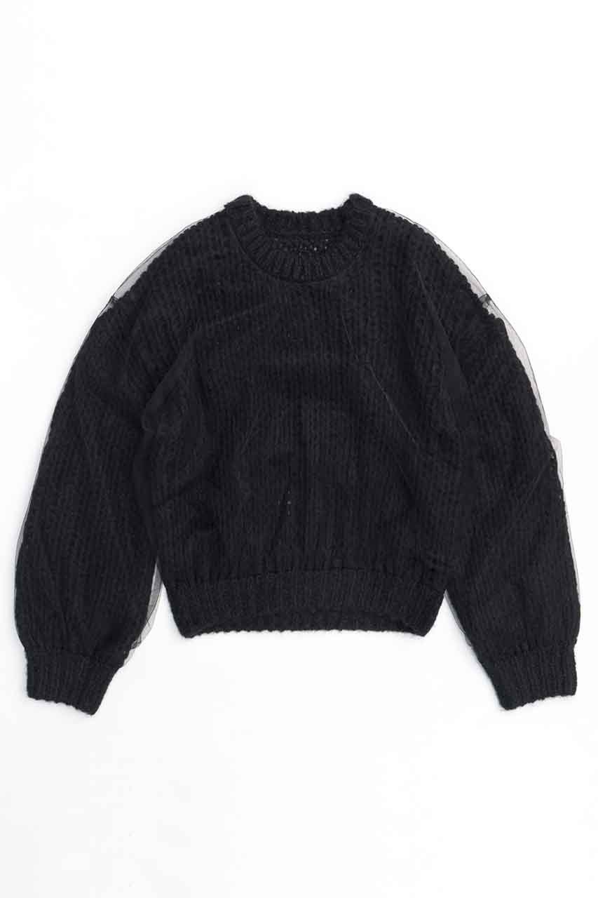 メゾンスペシャル/MAISON SPECIALのTulle Layered Low Gauge Reversible Knit Pullover/チュールレイヤーローゲージリバーシブルプルオーバーニット(BLK(ブラック)/21242365202)