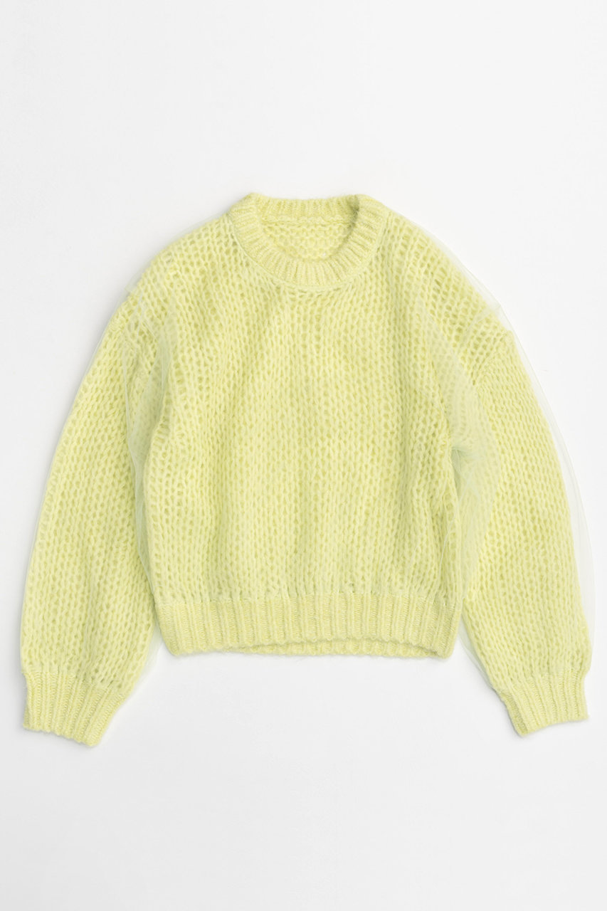 メゾンスペシャル/MAISON SPECIALのTulle Layered Low Gauge Reversible Knit Pullover/チュールレイヤーローゲージリバーシブルプルオーバーニット(LIME(ライム)/21242365202)