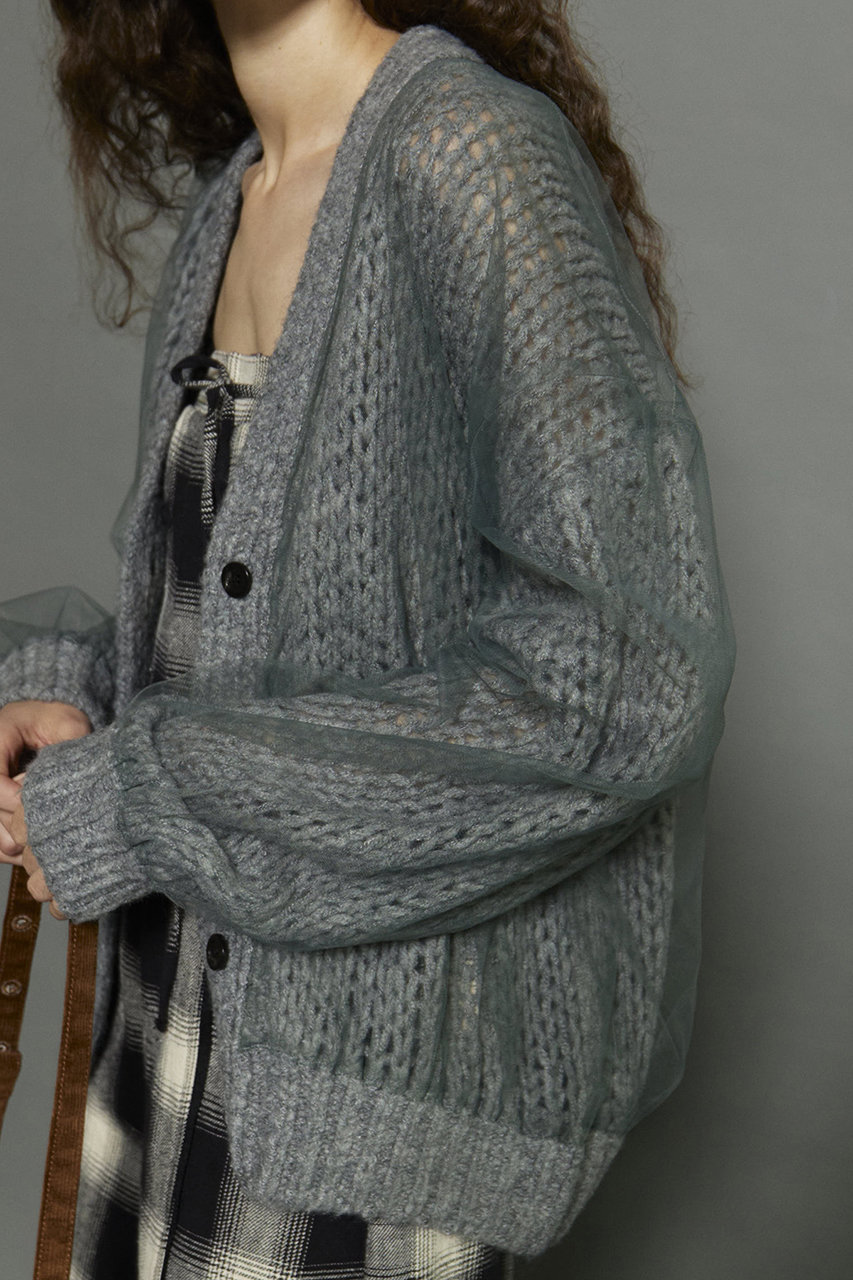 MAISON SPECIAL(メゾンスペシャル)｜Tulle Layered Low Gauge Reversible Knit  Cardigan/チュールレイヤーローゲージリバーシブルニットカーディガン/GRY(グレー) の通販｜ELLESHOP・(エル・ショップ)