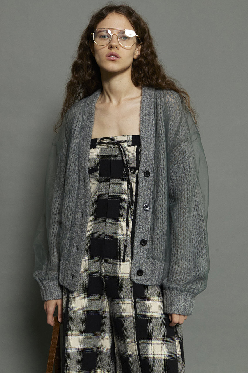 MAISON SPECIAL(メゾンスペシャル)｜Tulle Layered Low Gauge Reversible Knit  Cardigan/チュールレイヤーローゲージリバーシブルニットカーディガン/GRY(グレー) の通販｜ELLESHOP・(エル・ショップ)