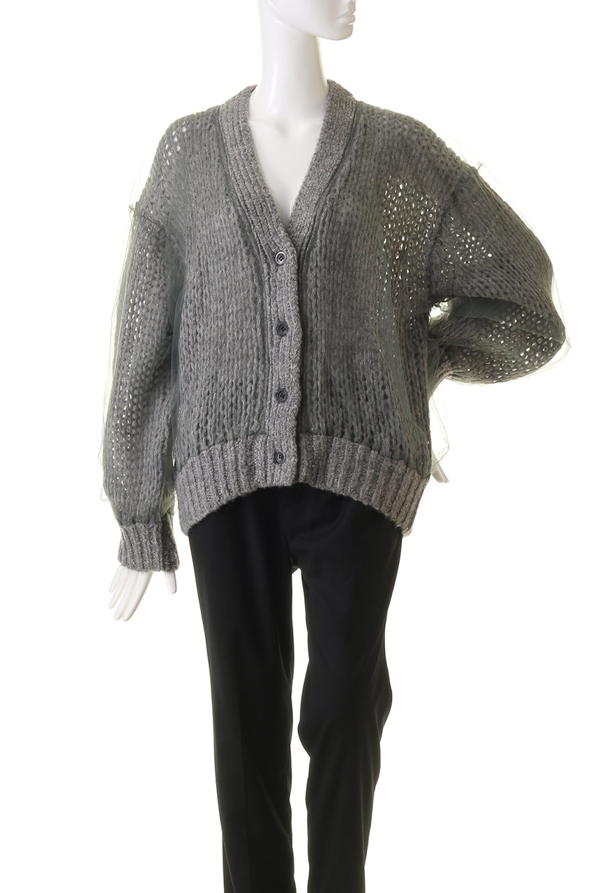 MAISON SPECIAL(メゾンスペシャル)｜Tulle Layered Low Gauge Reversible Knit  Cardigan/チュールレイヤーローゲージリバーシブルニットカーディガン/GRY(グレー) の通販｜ELLESHOP・(エル・ショップ)