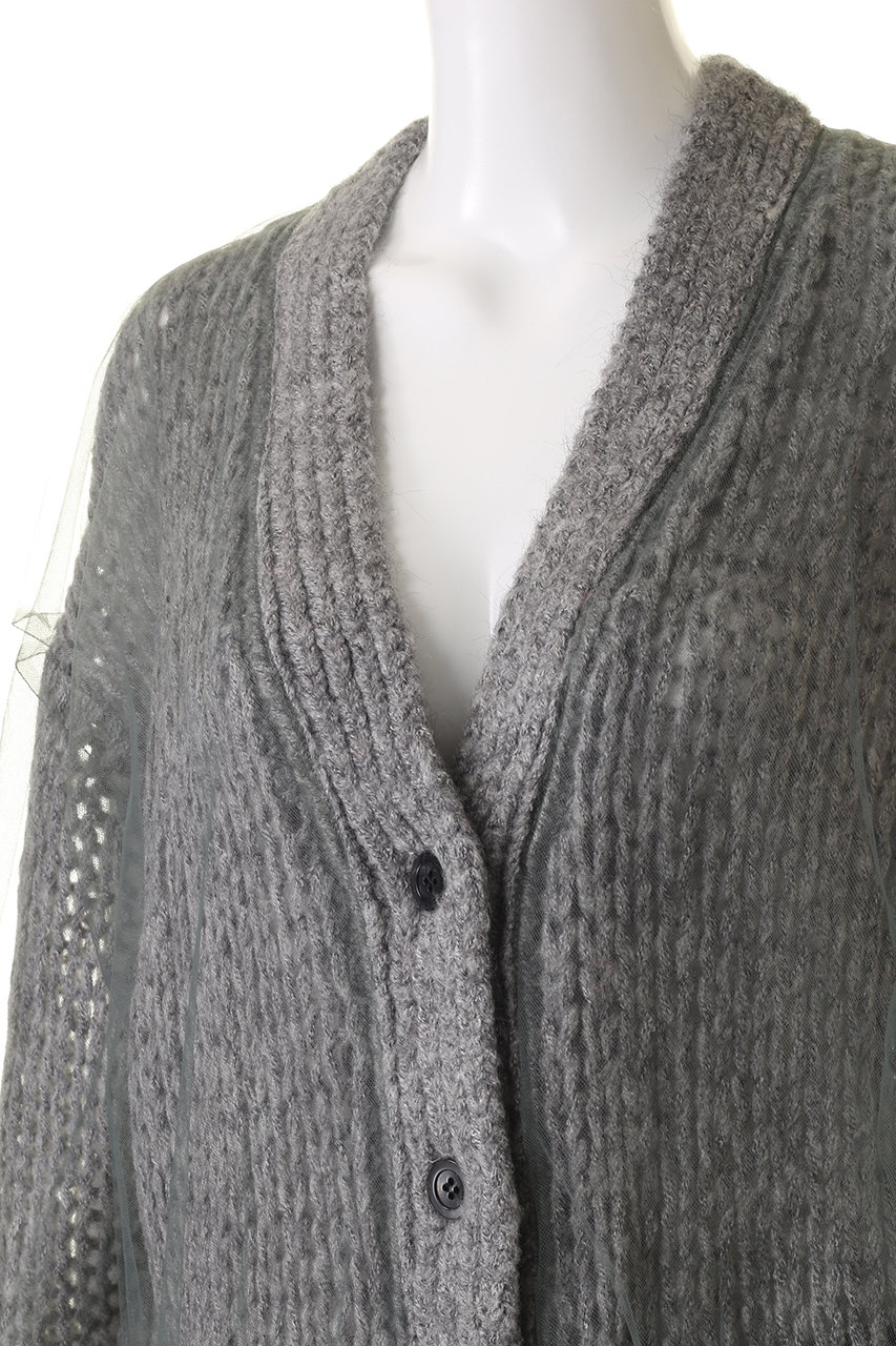 MAISON SPECIAL(メゾンスペシャル)｜Tulle Layered Low Gauge Reversible Knit  Cardigan/チュールレイヤーローゲージリバーシブルニットカーディガン/GRY(グレー) の通販｜ELLESHOP・(エル・ショップ)