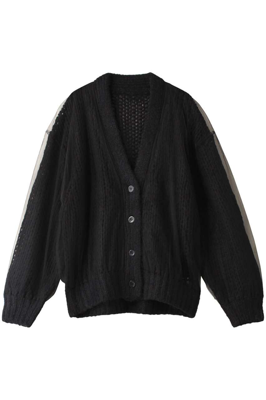 メゾンスペシャル/MAISON SPECIALのTulle Layered Low Gauge Reversible Knit Cardigan/チュールレイヤーローゲージリバーシブルニットカーディガン(BLK(ブラック)/21242365203)