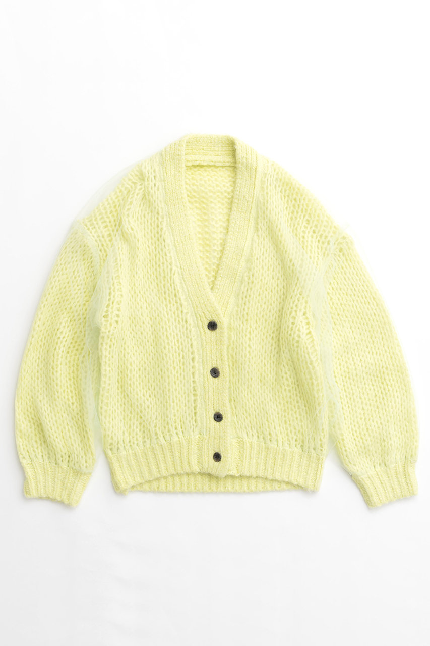 メゾンスペシャル/MAISON SPECIALのTulle Layered Low Gauge Reversible Knit Cardigan/チュールレイヤーローゲージリバーシブルニットカーディガン(LIME(ライム)/21242365203)