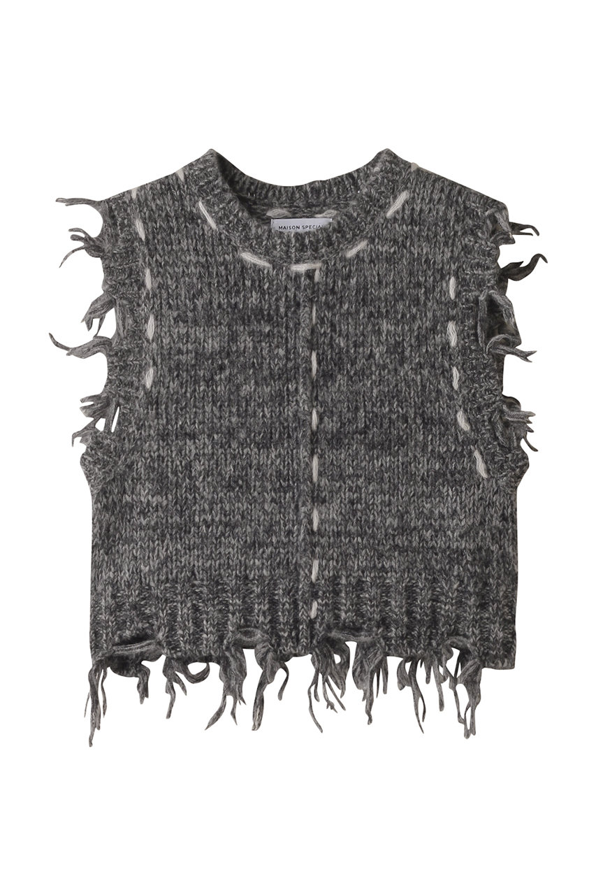 メゾンスペシャル/MAISON SPECIALのDistressed Effect Fringe Knit Vest/ダメージフリンジベスト(C.GRY(チャコールグレー)/21242365204)