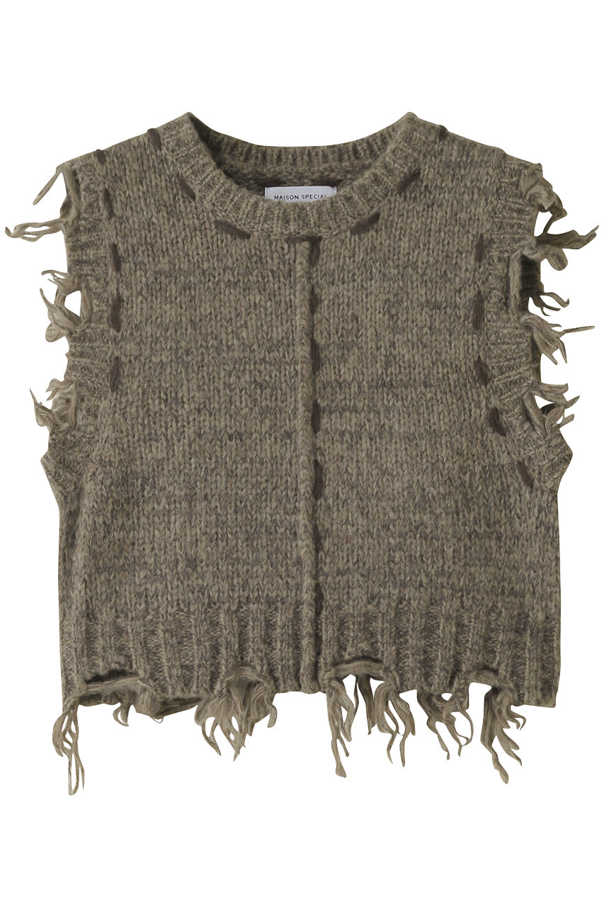 MAISON SPECIAL Distressed Effect Fringe Knit Vest/ダメージフリンジベスト (BGE(ベージュ), FREE) メゾンスペシャル ELLE SHOP