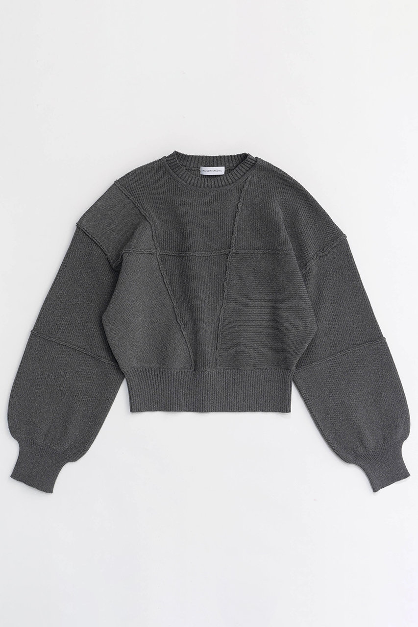 メゾンスペシャル/MAISON SPECIALのOutseam Cocoon Sleeve Knitwear/アウトシームコクーンスリーブニット(GRY(グレー)/21242365209)