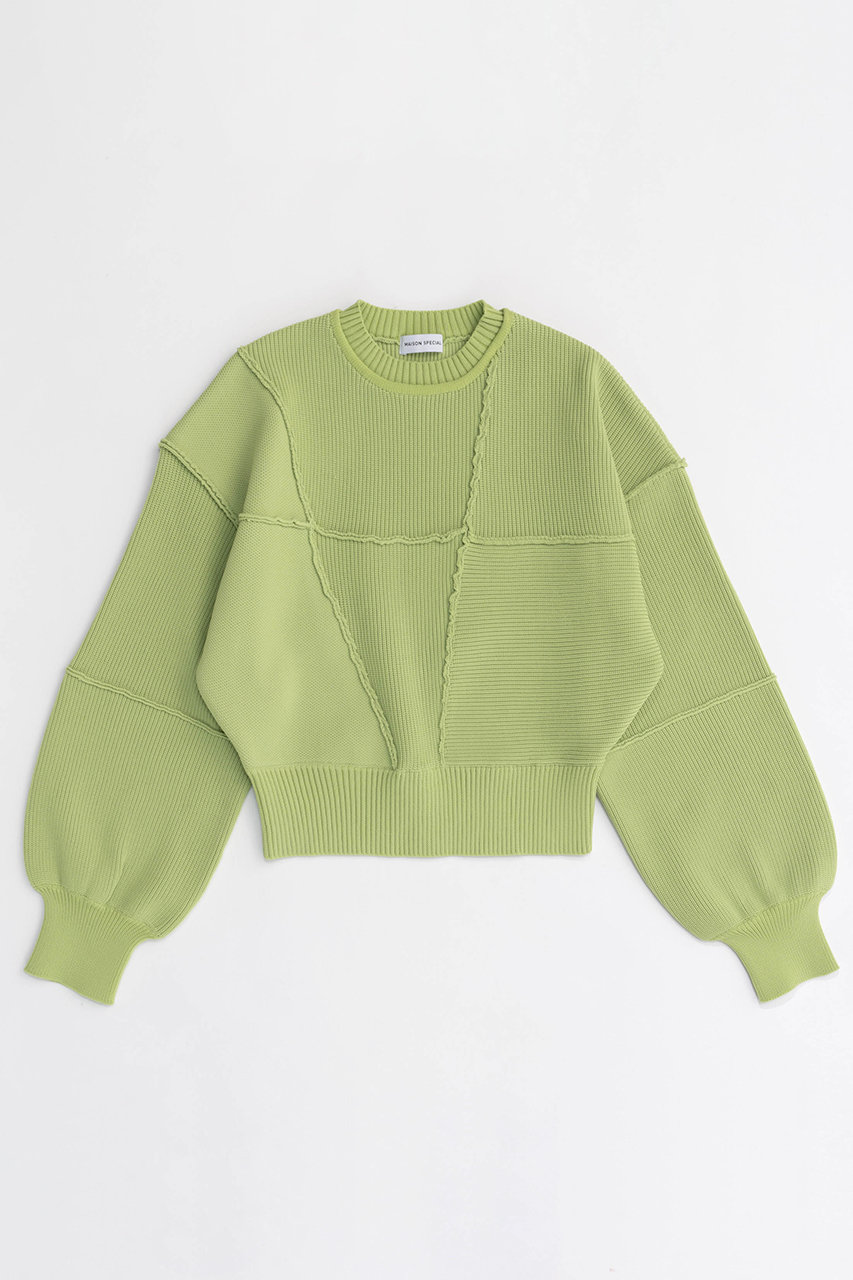 メゾンスペシャル/MAISON SPECIALのOutseam Cocoon Sleeve Knitwear/アウトシームコクーンスリーブニット(LIME(ライム)/21242365209)